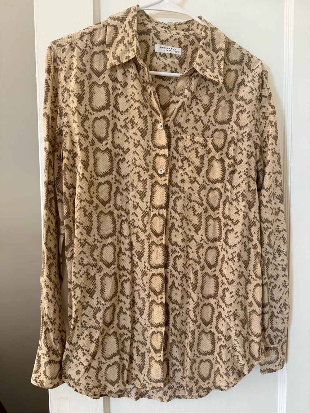 Equipment Snake-Print Button-Up in Beige and Brown XS